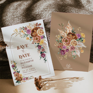 Boho Fall Burnt Orange Purple Floral Save the Date