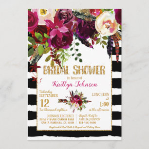 Boho Fall Floral Arrow Stripe Bridal Shower Invitation