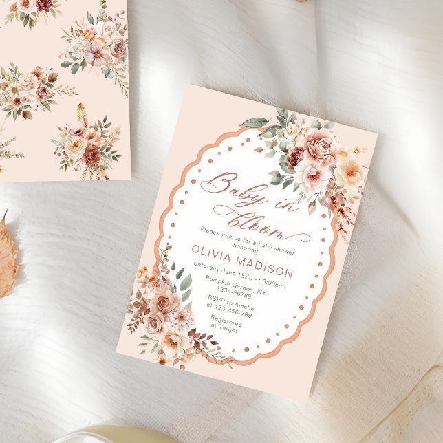 Boho Fall Floral Baby in Bloom Baby Shower Invitation (Creator Uploaded)