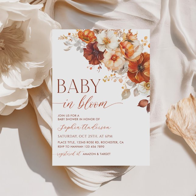 Boho Fall Floral Baby In Bloom Baby Shower Invitation (Creator Uploaded)