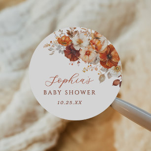 Boho Fall Floral Baby Shower Classic Round Sticker