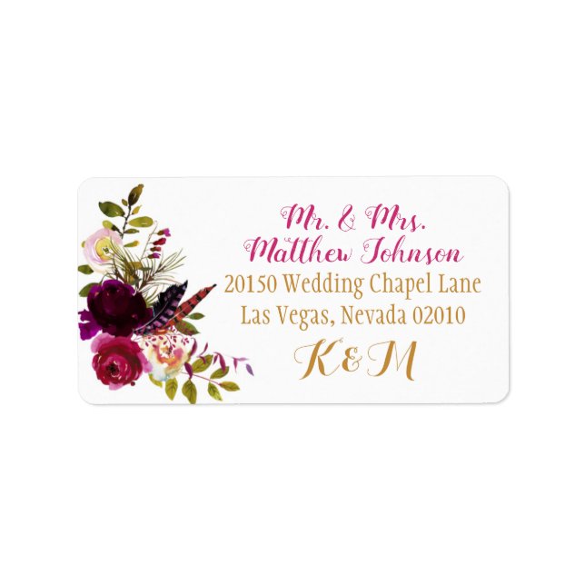 Boho Fall Floral Bouquet Wedding Label (Front)
