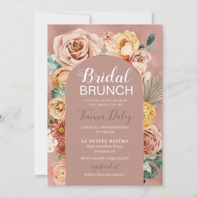 Boho Fall Floral Bridal Brunch  Invitation (Front)
