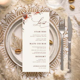 Boho Fall Floral Brown Let's Eat Ivory Wedding   Menu
