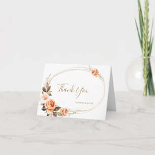 Boho Fall Floral Burnt Orange Wedding Thank You Card