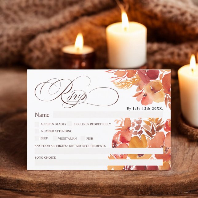 Boho fall floral calligraphy chic rsvp wedding invitation (Boho fall floral calligraphy chic rsvp wedding invitation)