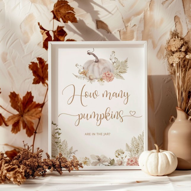 Boho fall floral guess how many pumpkins poster (Creator Uploaded)