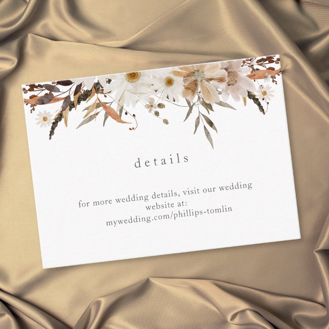 Boho Fall Floral Neutral Rustic Wedding Details Enclosure Card (Boho Fall Floral Neutral Rustic Wedding Details Enclosure Card)