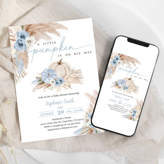 Boho Fall Floral Pampas Grass Baby Shower Invitation (Creator Uploaded)