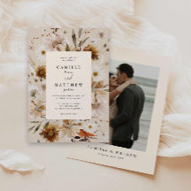 Boho Fall Floral Photo Wedding Invitation
