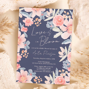 Boho fall floral pink blue elegant bridal shower invitation