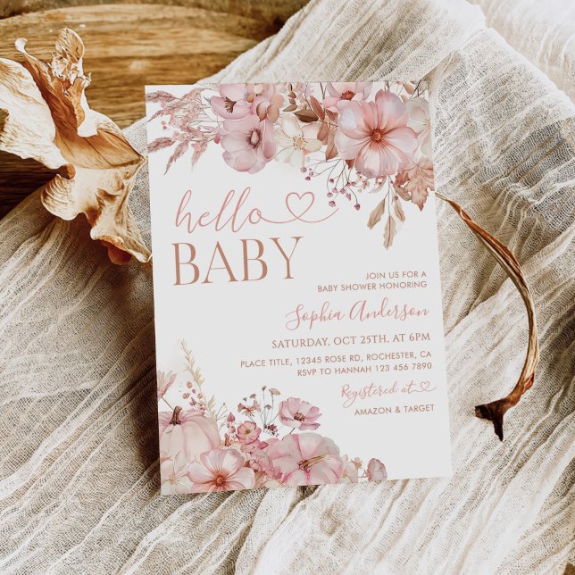 Boho Fall Floral Pumpkin Baby Shower Invitation (Creator Uploaded)
