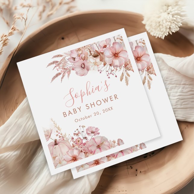 Boho Fall Floral Pumpkin Baby Shower  Napkin (Creator Uploaded)