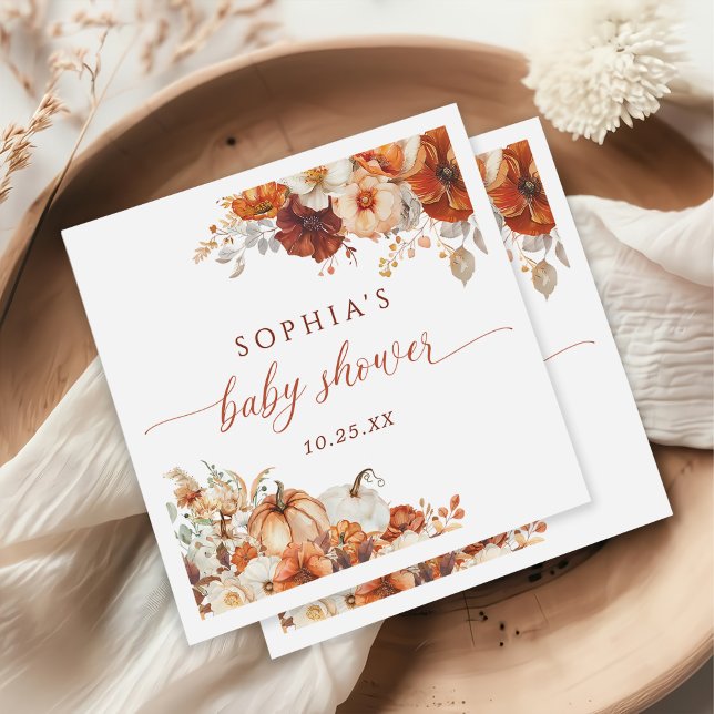 Boho Fall Floral Pumpkin Baby Shower  Napkin (Creator Uploaded)