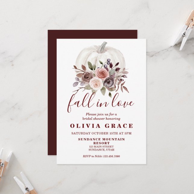 Boho fall floral Pumpkin Bridal Shower Invitation (Front/Back In Situ)