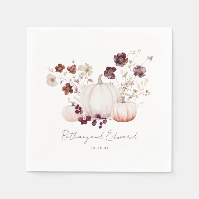 Boho Fall Floral Pumpkin Wedding Napkin (Front)