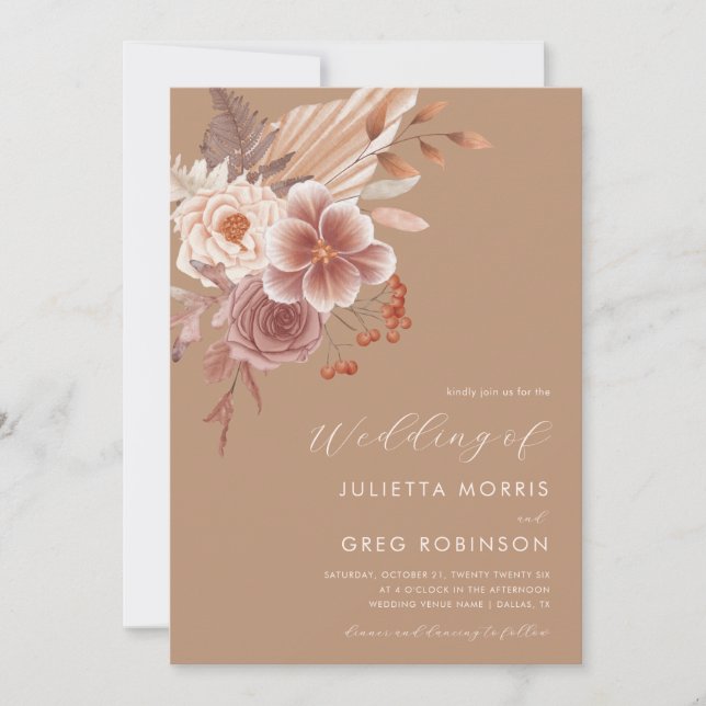 Boho Fall Floral QR Code Photo Autumn Wedding      Invitation (Front)