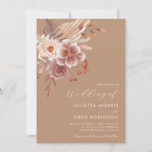 Boho Fall Floral QR Code Photo Autumn Wedding Invitation