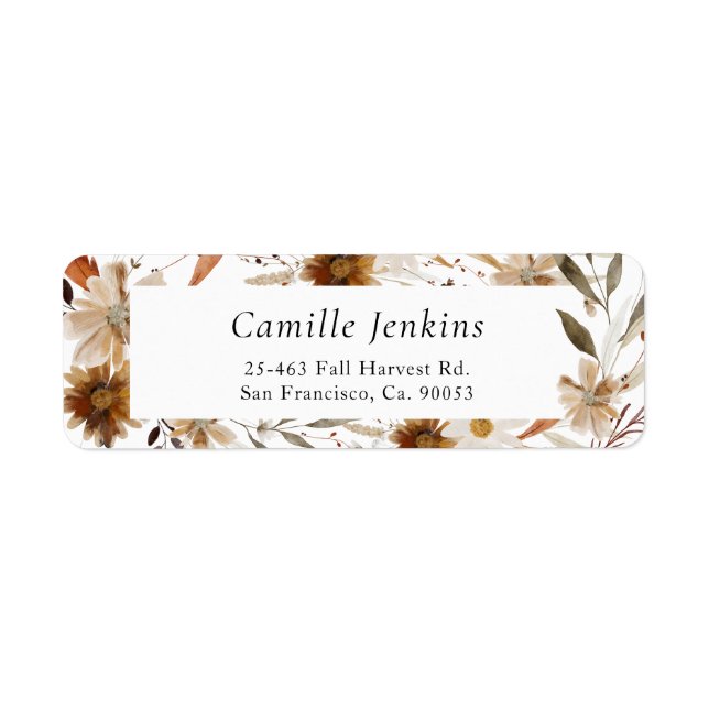 Boho Fall Floral Return Address Label (Front)
