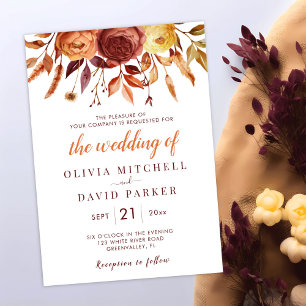 Boho Fall Floral Rustic Flowers Foliage Wedding Invitation
