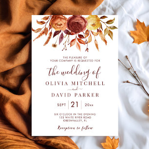 Boho Fall Floral Rustic Flowers Foliage Wedding Invitation