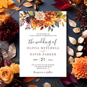 Boho Fall Floral Rustic Flowers Foliage Wedding Invitation