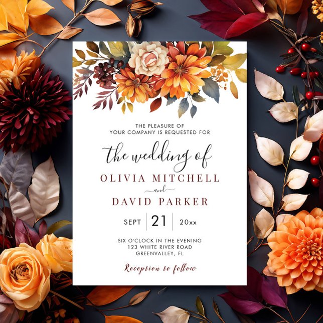 Boho Fall Floral Rustic Flowers Foliage Wedding Invitation (Creator Uploaded)