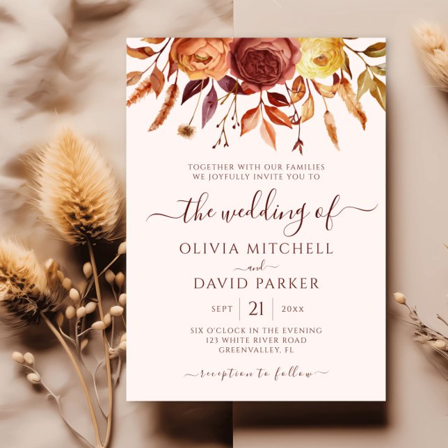 Boho Fall Floral Rustic Flowers Foliage Wedding Invitation (Creator Uploaded)