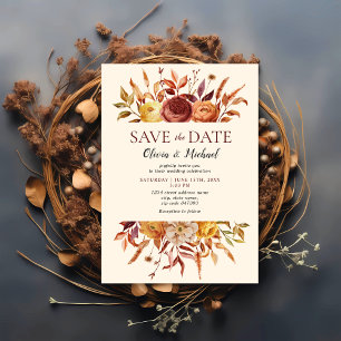 Boho Fall Floral Rustic Flowers Wedding Invitation