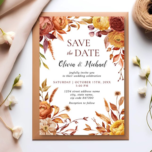 Boho Fall Floral Rustic Flowers Wedding Invitation (Creator Uploaded)