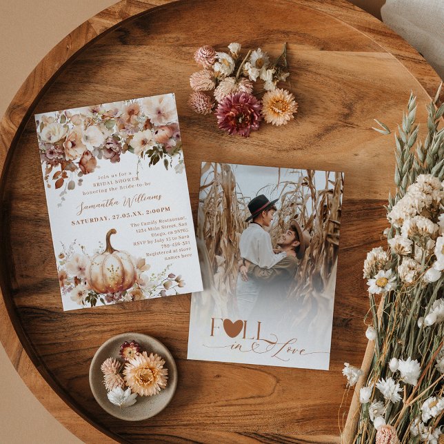 Boho Fall Floral Rustic Photo Bridal Shower Invitation (Creator Uploaded)