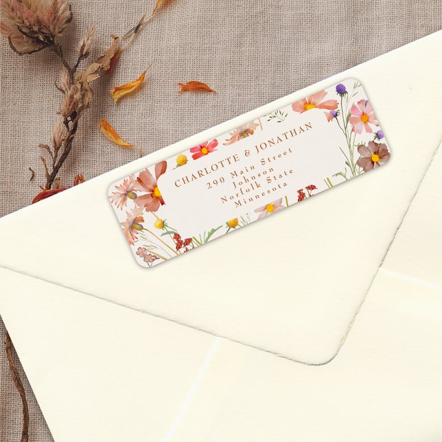 Boho Fall Floral Terracotta Beige Wedding (Terracotta beige cream ivory burnt orange Wildflower fall Wedding return address label watercolor)