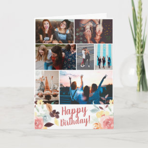 Boho fall floral watercolor birthday 7 grid card