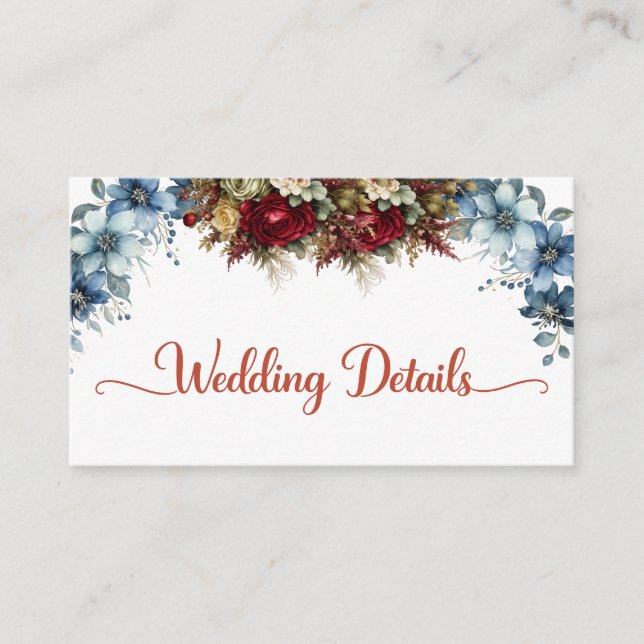 Boho Fall Floral Wedding Details Enclosure Card (Front)