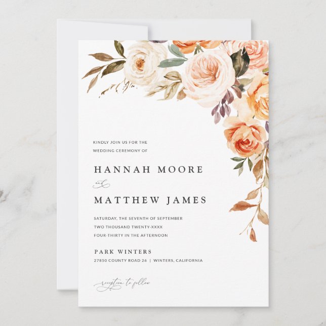 Boho Fall Floral Wedding Invitation  (Front)