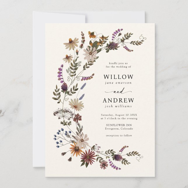 Boho Fall Floral Wedding Invitation (Front)