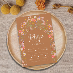 Boho Fall Floral Wedding Reply Meal Options RSVP Card