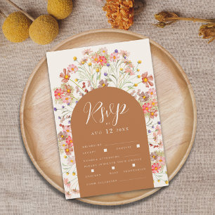 Boho Fall Floral Wedding Reply Meal Options RSVP Card