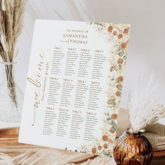  Boho Fall Floral Wedding Seating Chart Sign 