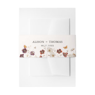 Boho Fall Florals Butterfly Wedding Invitation Belly Band
