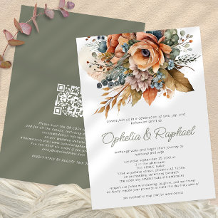 Boho Fall Florals Sage Bohemian Wedding Invitation