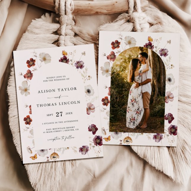 Boho Fall Florals Wedding Arch Photo Invitation (Creator Uploaded)