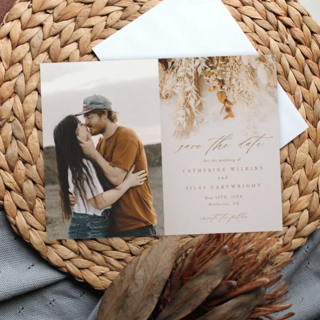 Boho Fall Flowers Photo Wedding Save The Date Magnetic Invitation (Creator Uploaded)