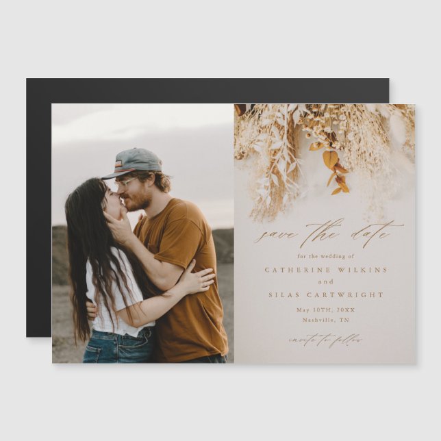 Boho Fall Flowers Photo Wedding Save The Date Magnetic Invitation (Front/Back)