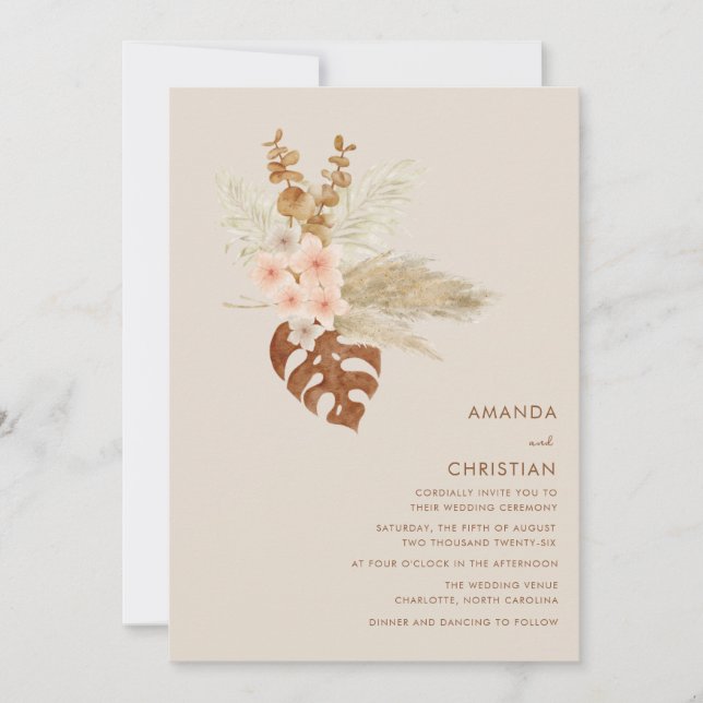 Boho Fall Flowers Rustic Outdoor Wedding Invitation (Front)