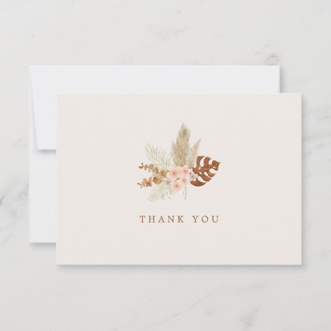 Boho Fall Flowers Rustic Outdoor Wedding Thank You Card (Front)