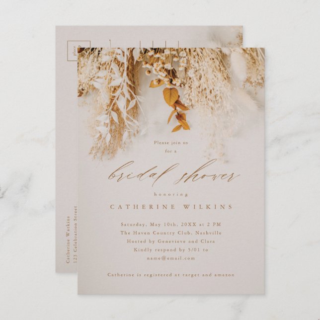 Boho Fall Flowers Wedding Bridal Shower Invitation Postcard (Front/Back)