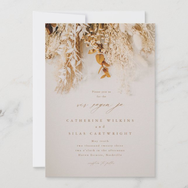 Boho Fall Flowers Wedding Invitation (Front)