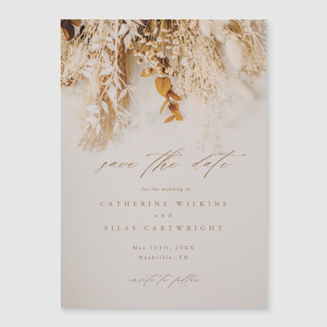 Boho Fall Flowers Wedding Save The Date Magnetic Invitation (Front)