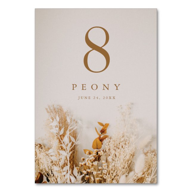 Boho Fall Flowers Wedding Table Number (Front)